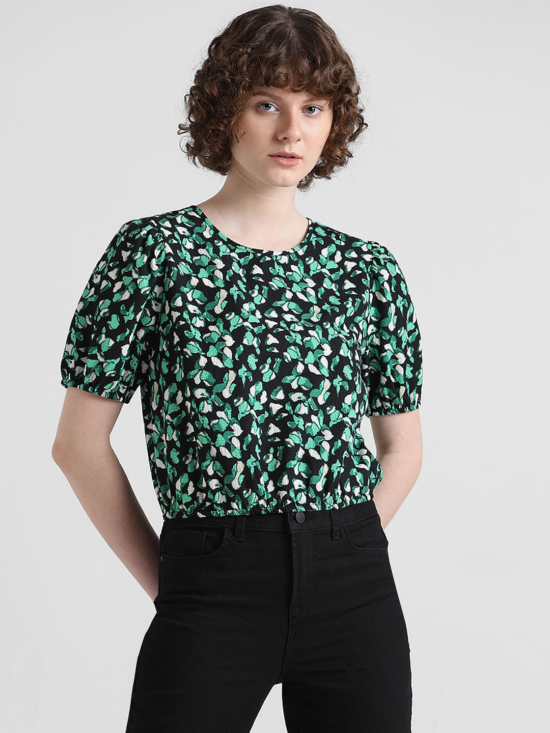 Black Floral Print Top