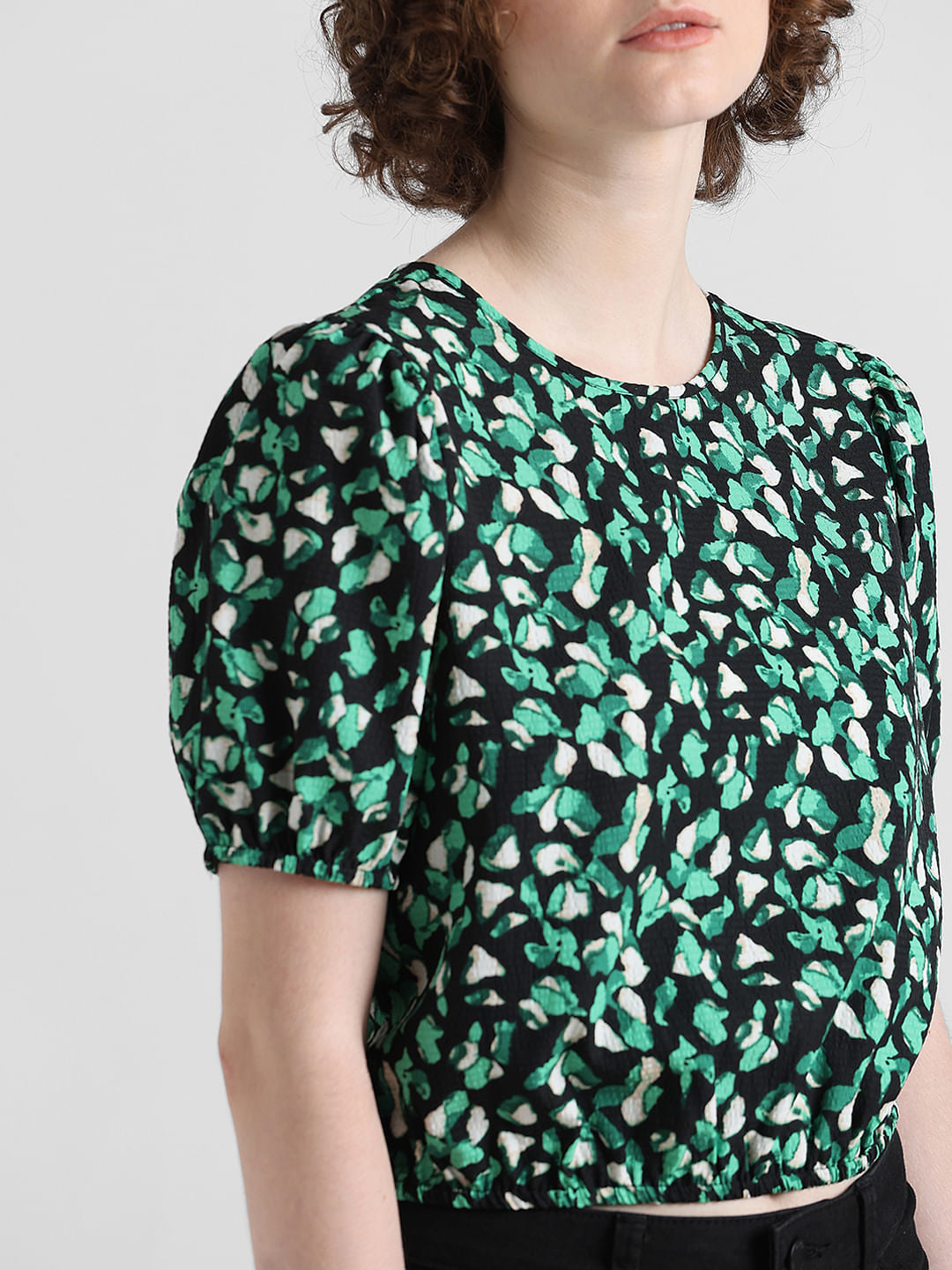 Black Floral Print Top