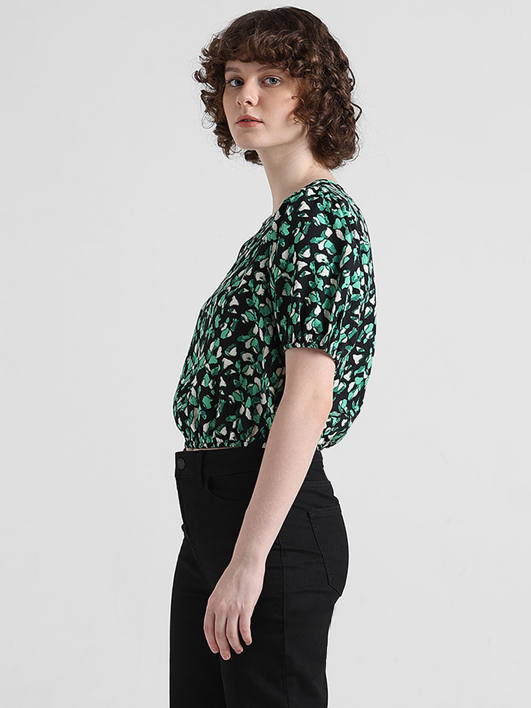 Black Floral Print Top