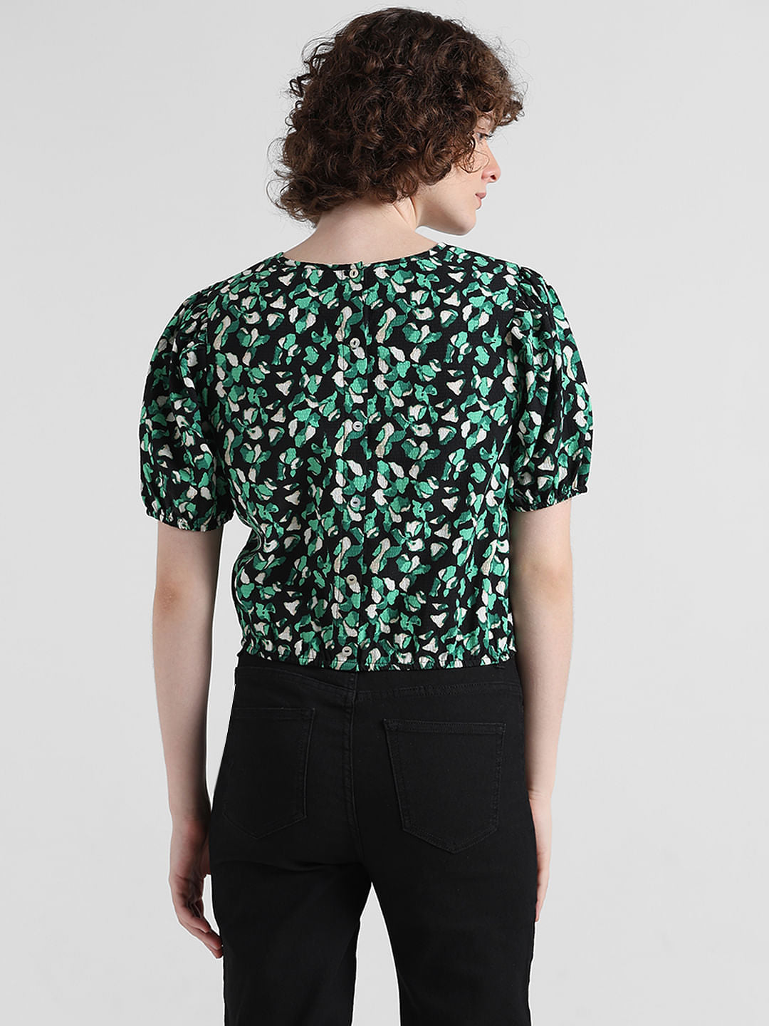 Black Floral Print Top