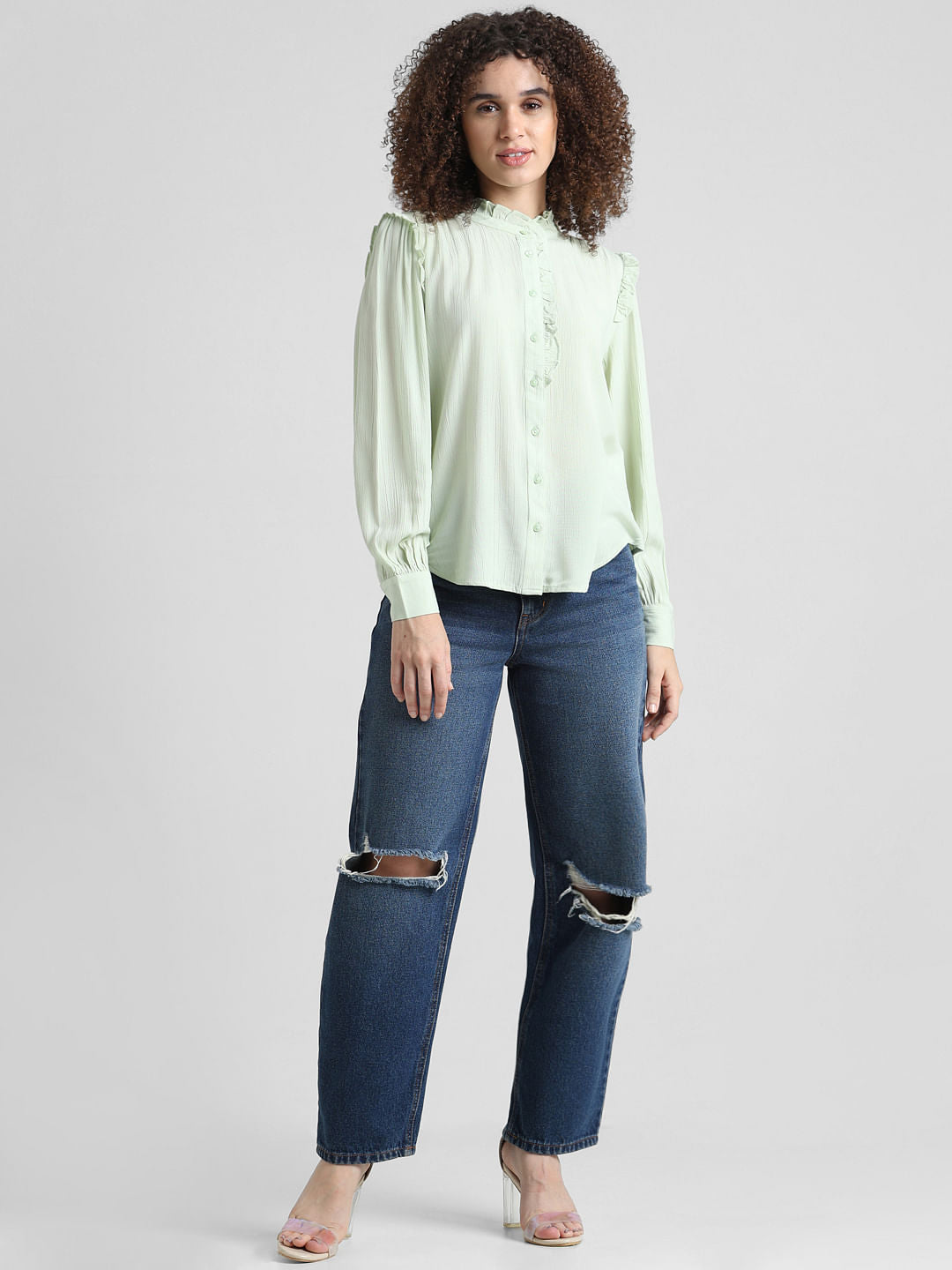 Green Frill Trimmed Shirt