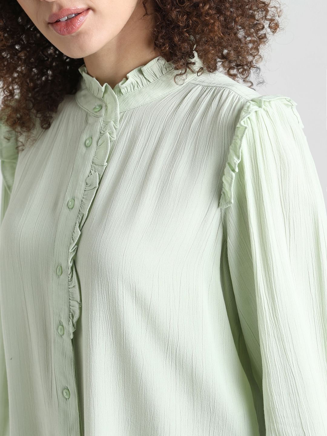 Green Frill Trimmed Shirt