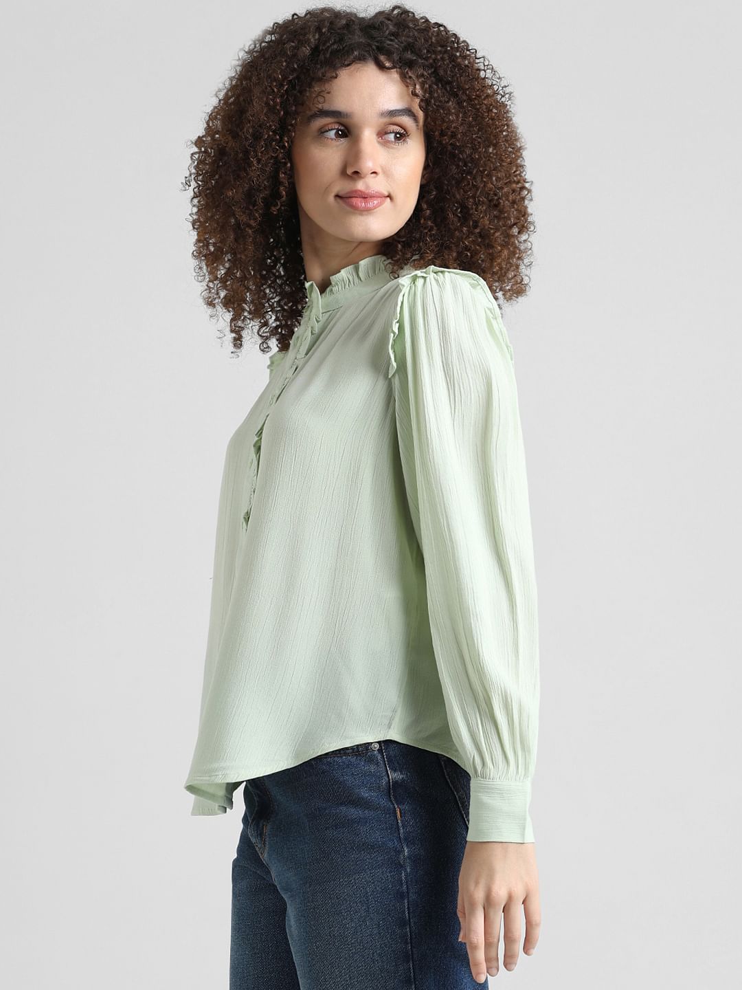 Green Frill Trimmed Shirt