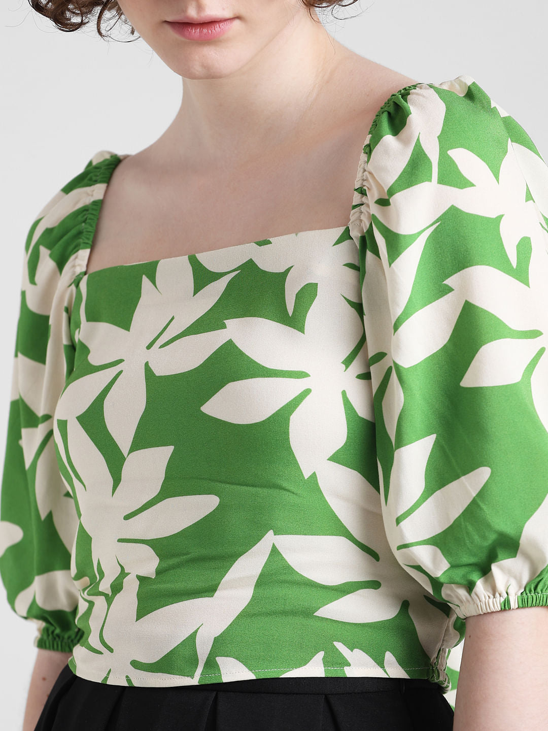 Green Printed Smocked Top