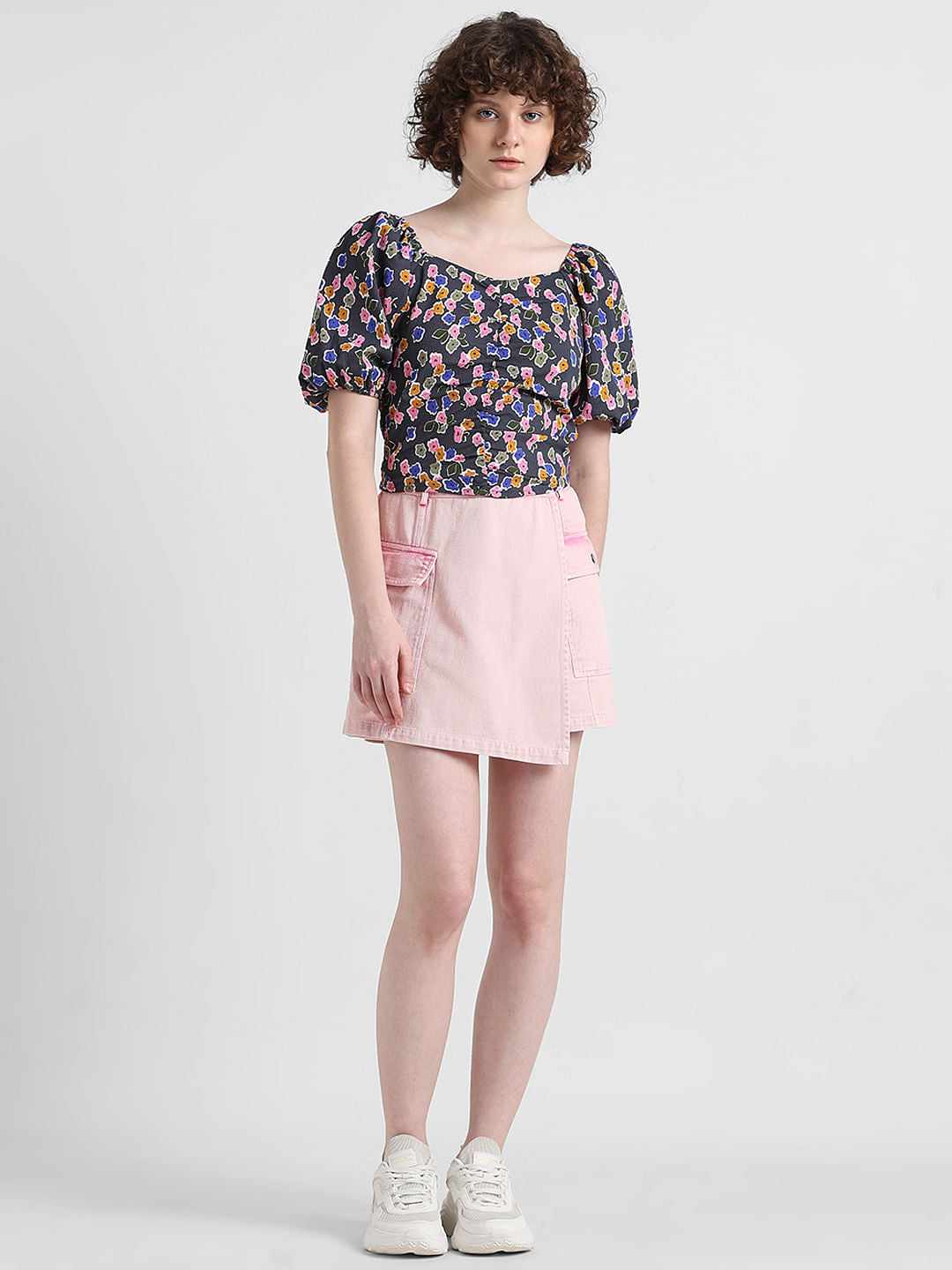 Black Floral Smocked Top