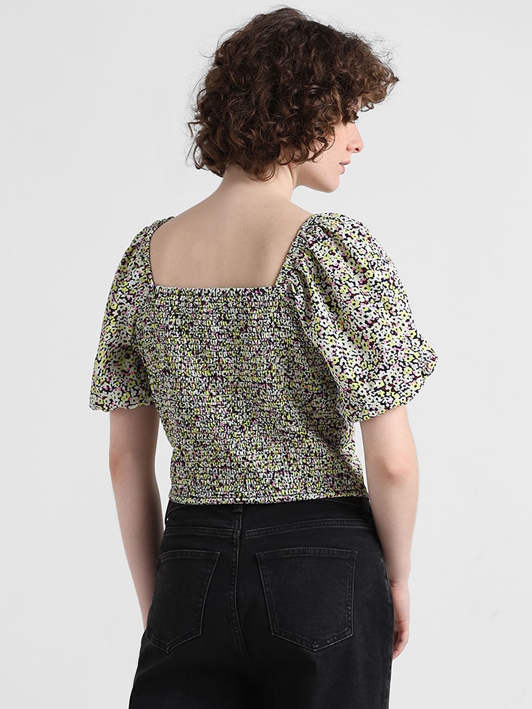 Yellow Floral Print Cropped Top