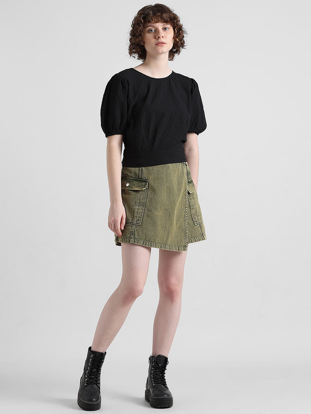 Black Textured Tie-Up Top