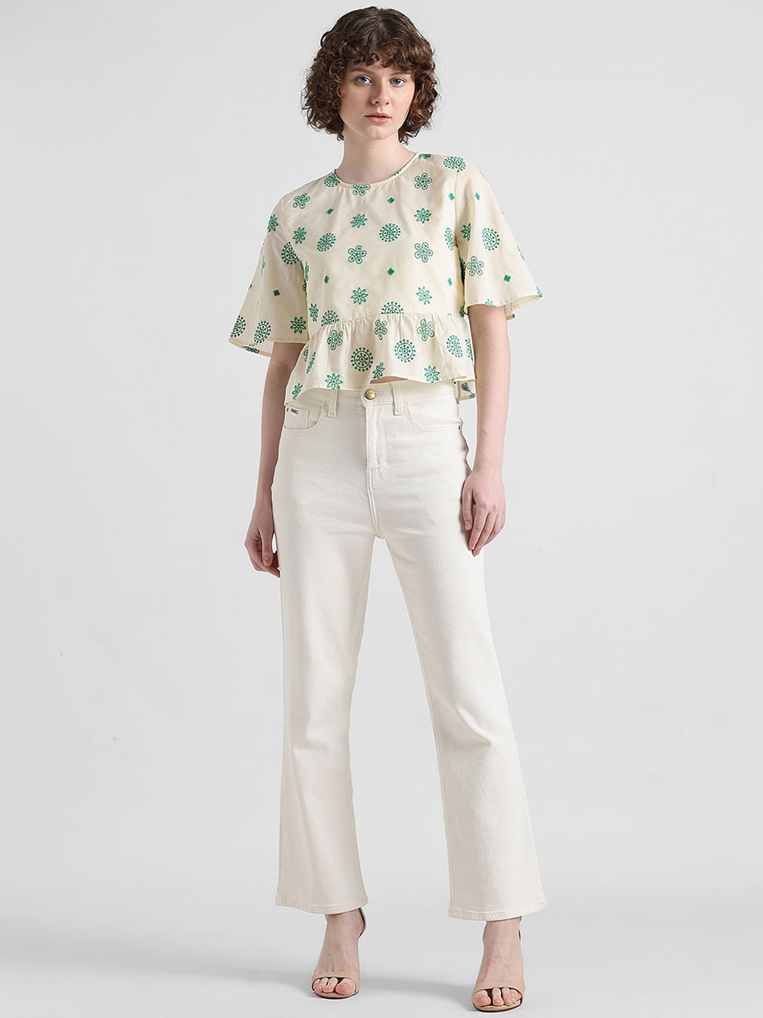 Cream Floral Embroiderd Top