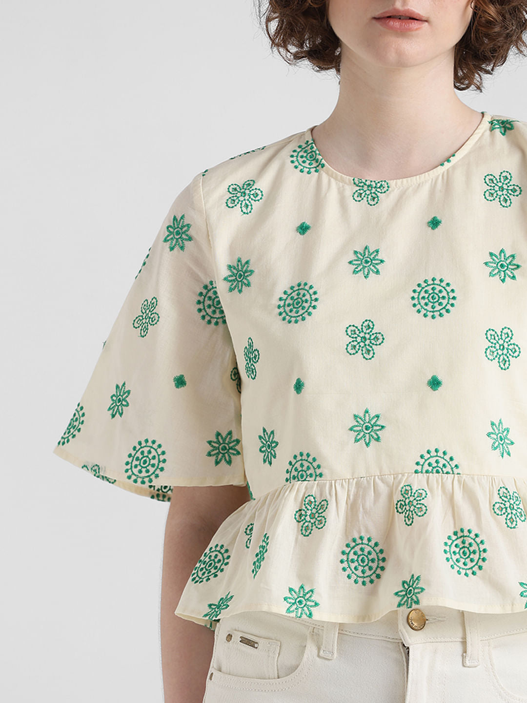 Cream Floral Embroiderd Top