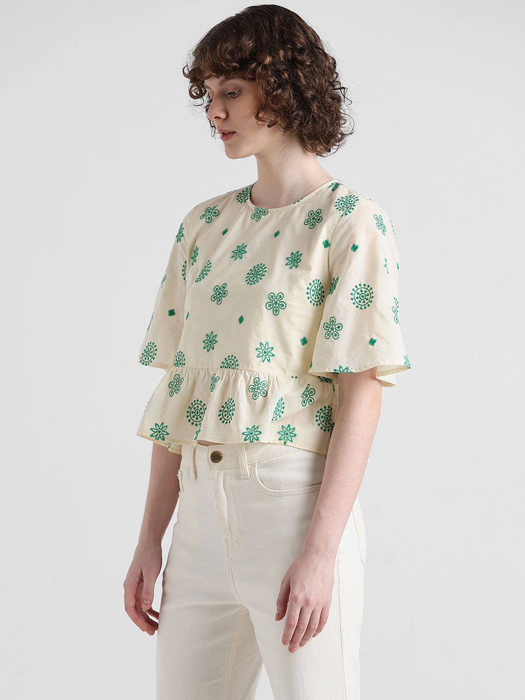 Cream Floral Embroiderd Top