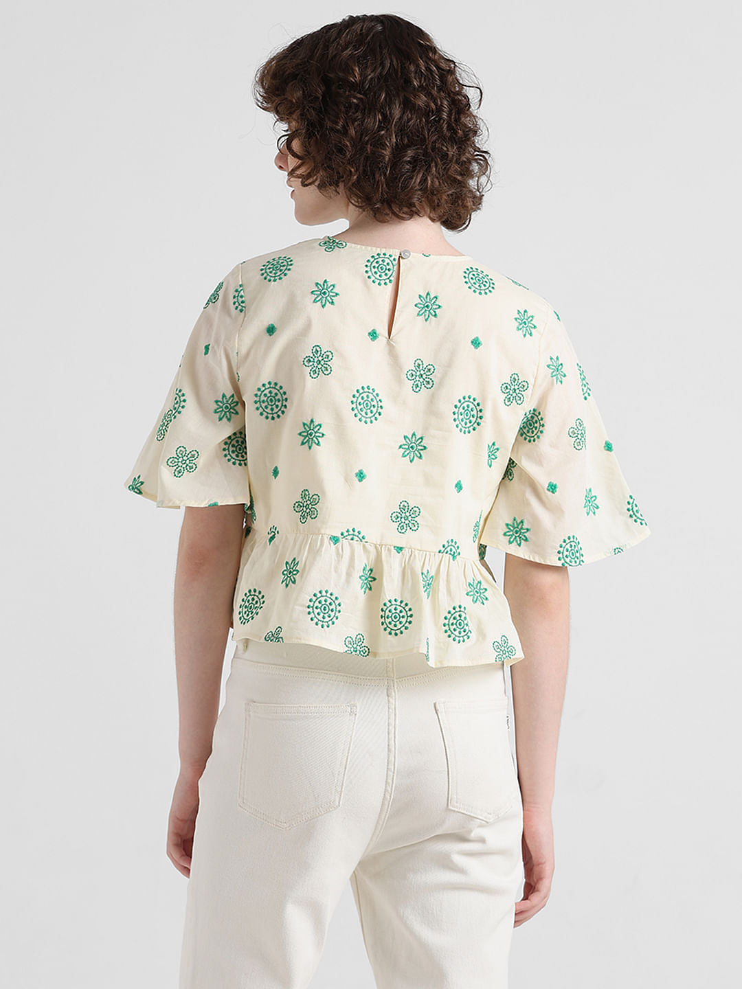 Cream Floral Embroiderd Top