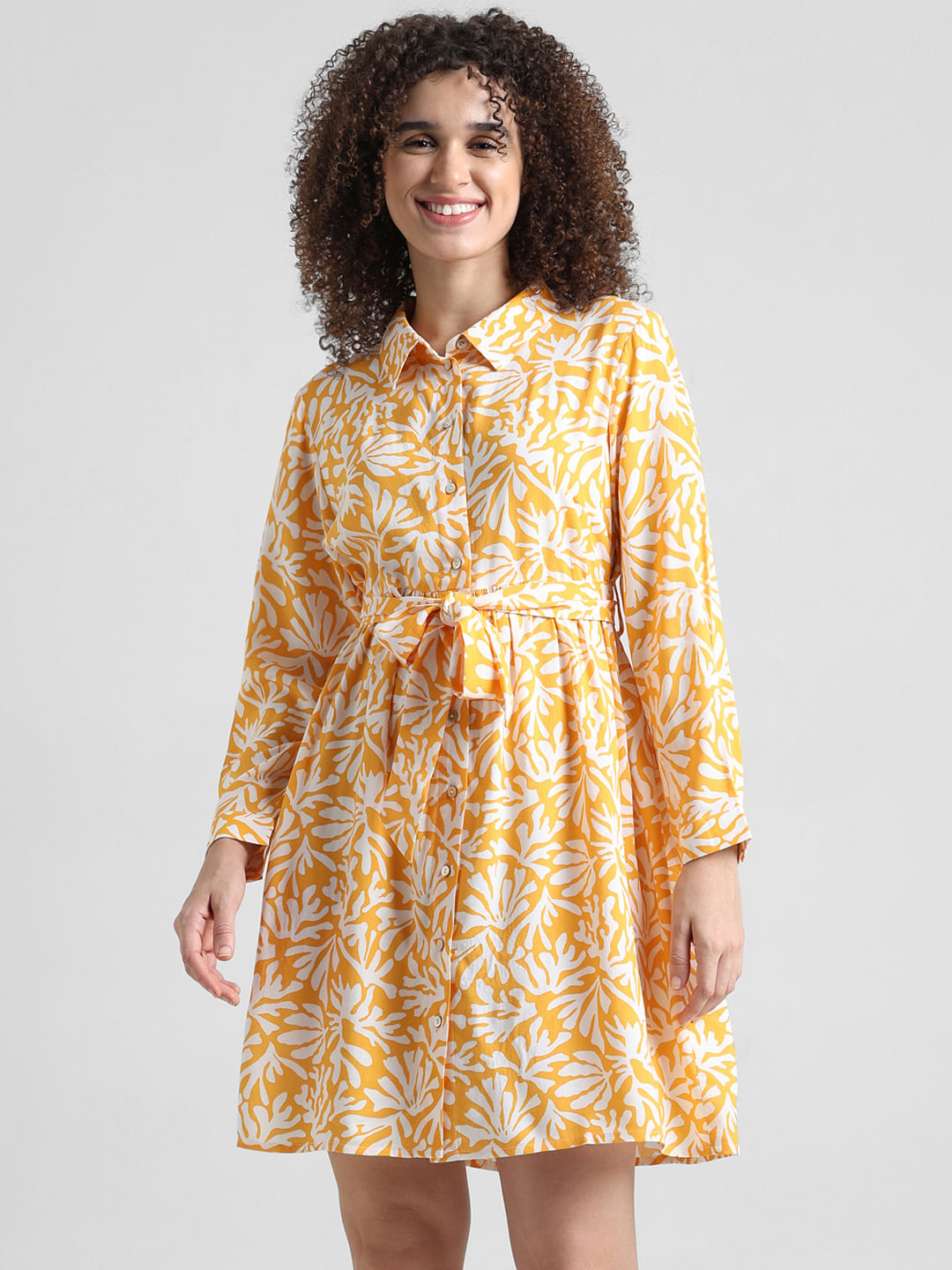Yellow Printed Shirt Dress
