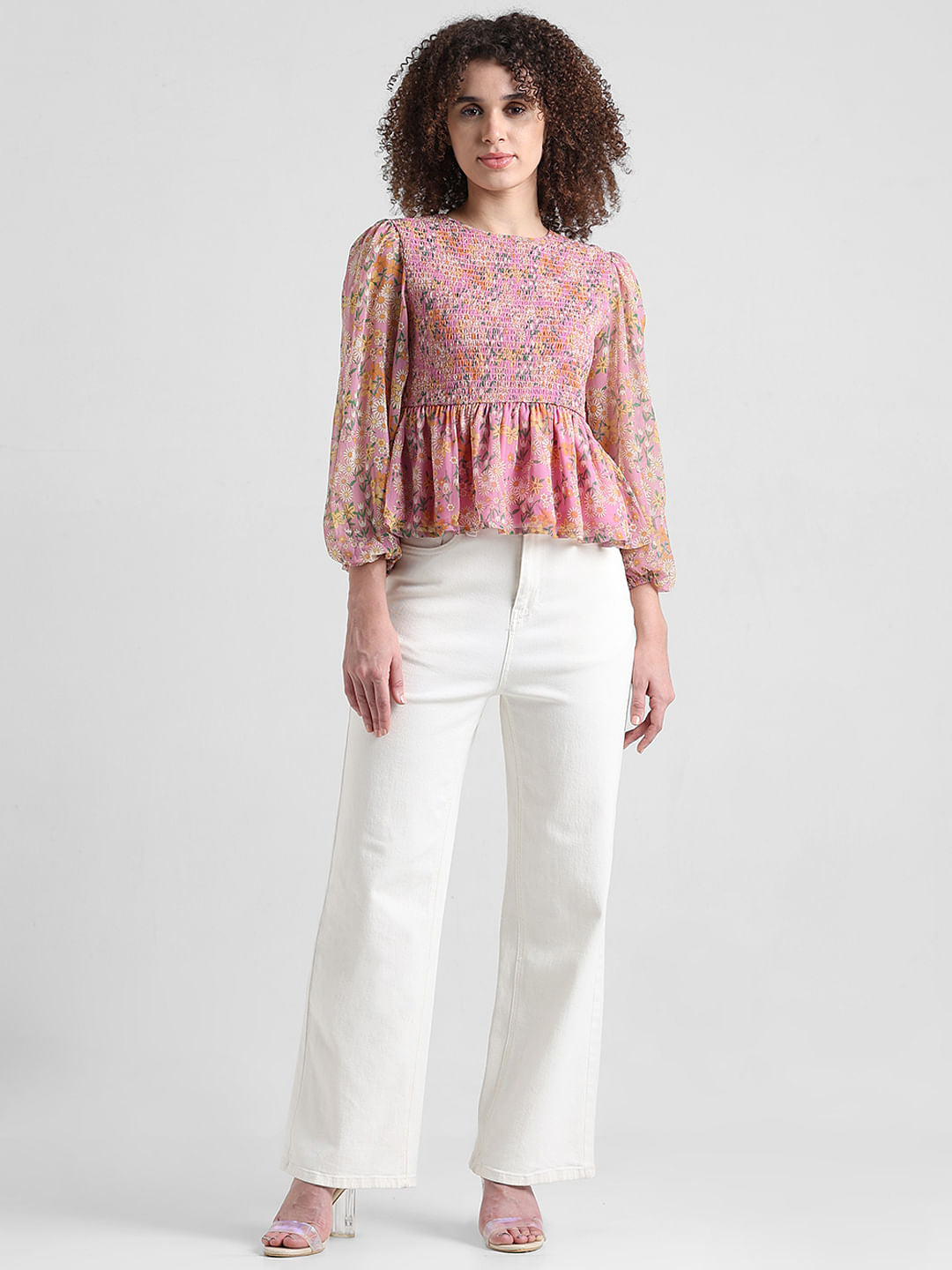 Pink Smocked Floral Top