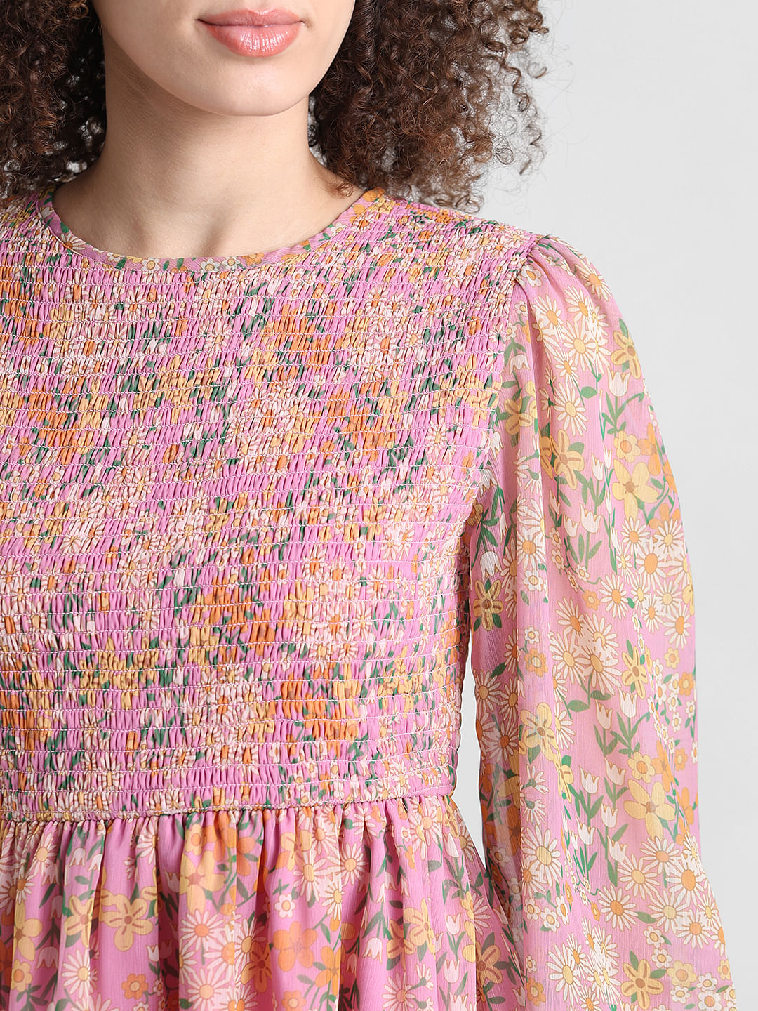 Pink Smocked Floral Top