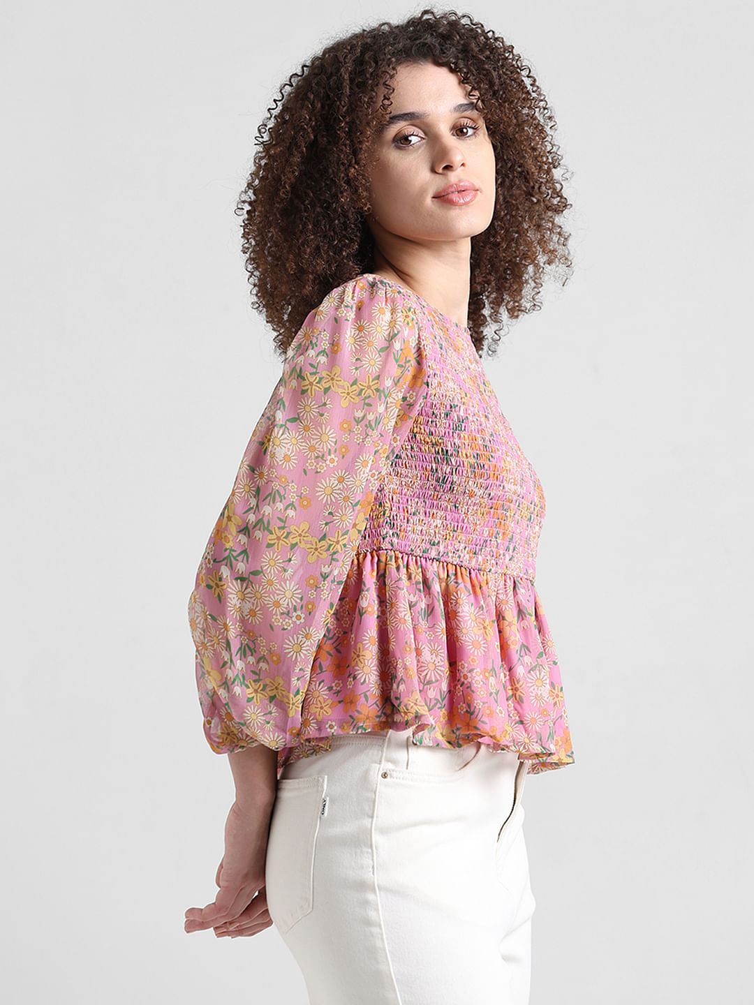 Pink Smocked Floral Top