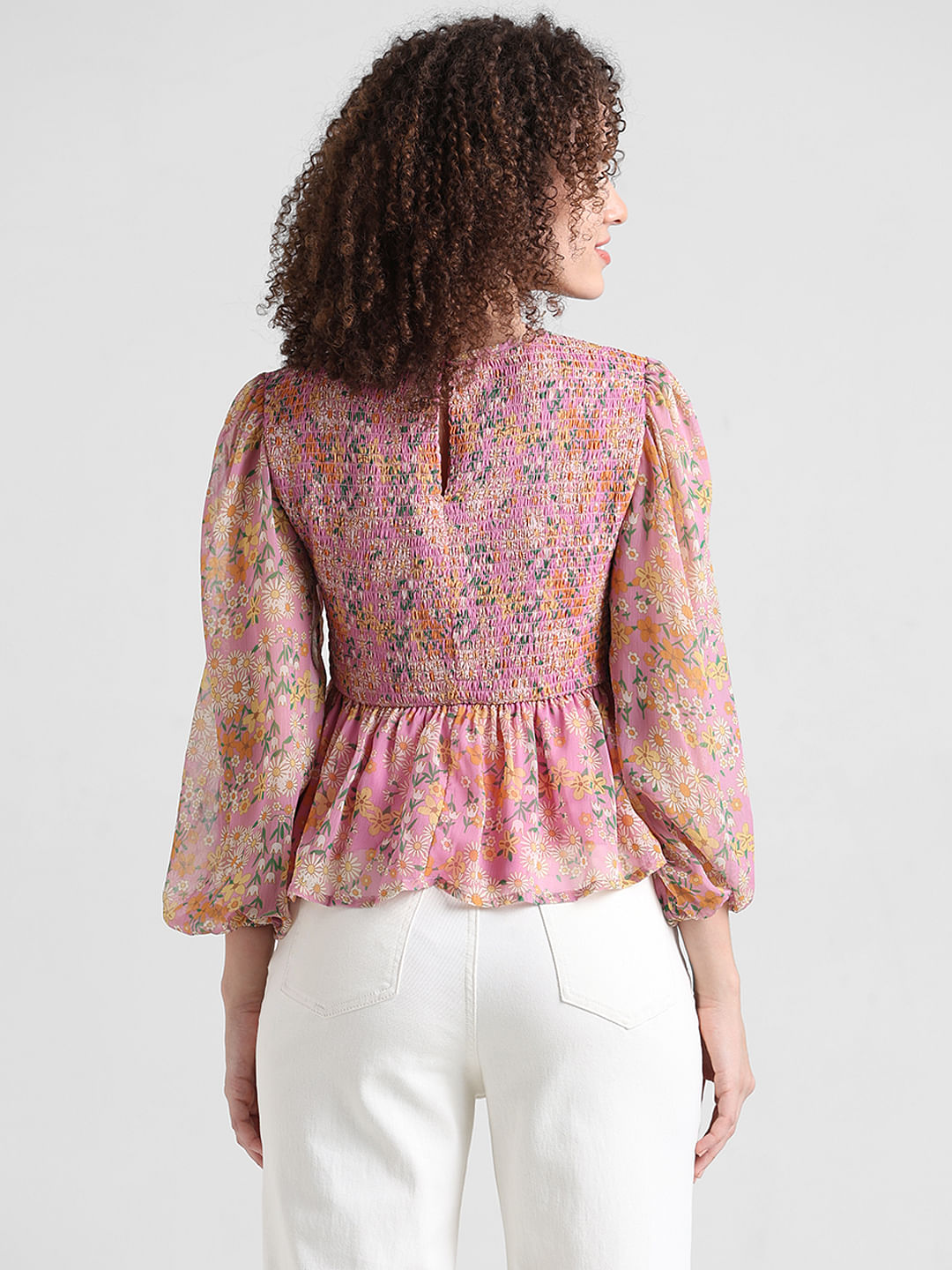 Pink Smocked Floral Top