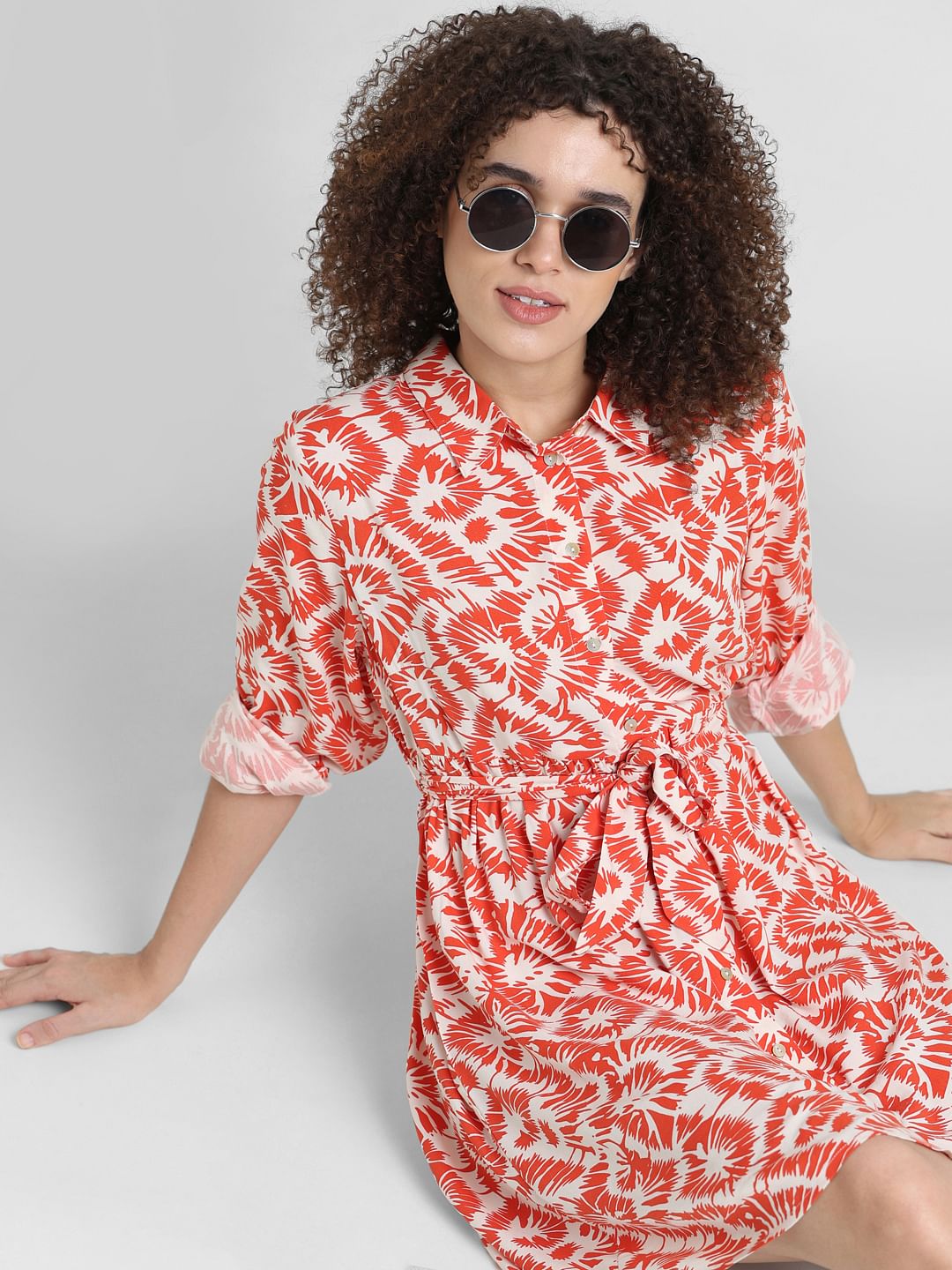 Red Abstract Print Shirt Dress