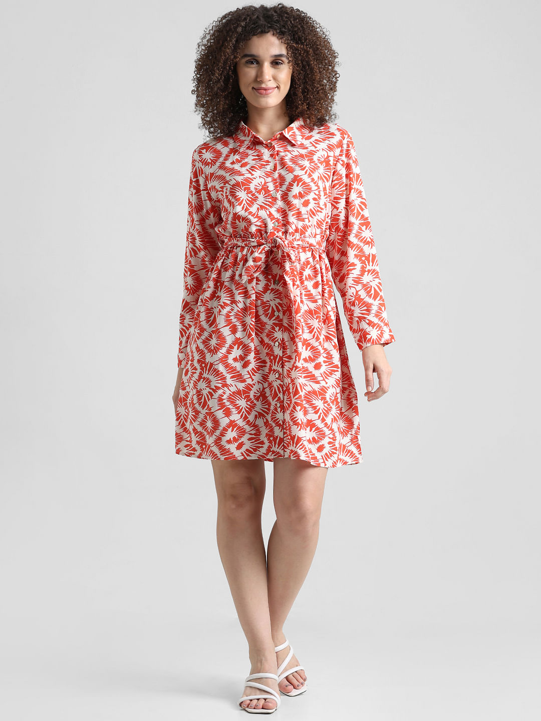 Red Abstract Print Shirt Dress