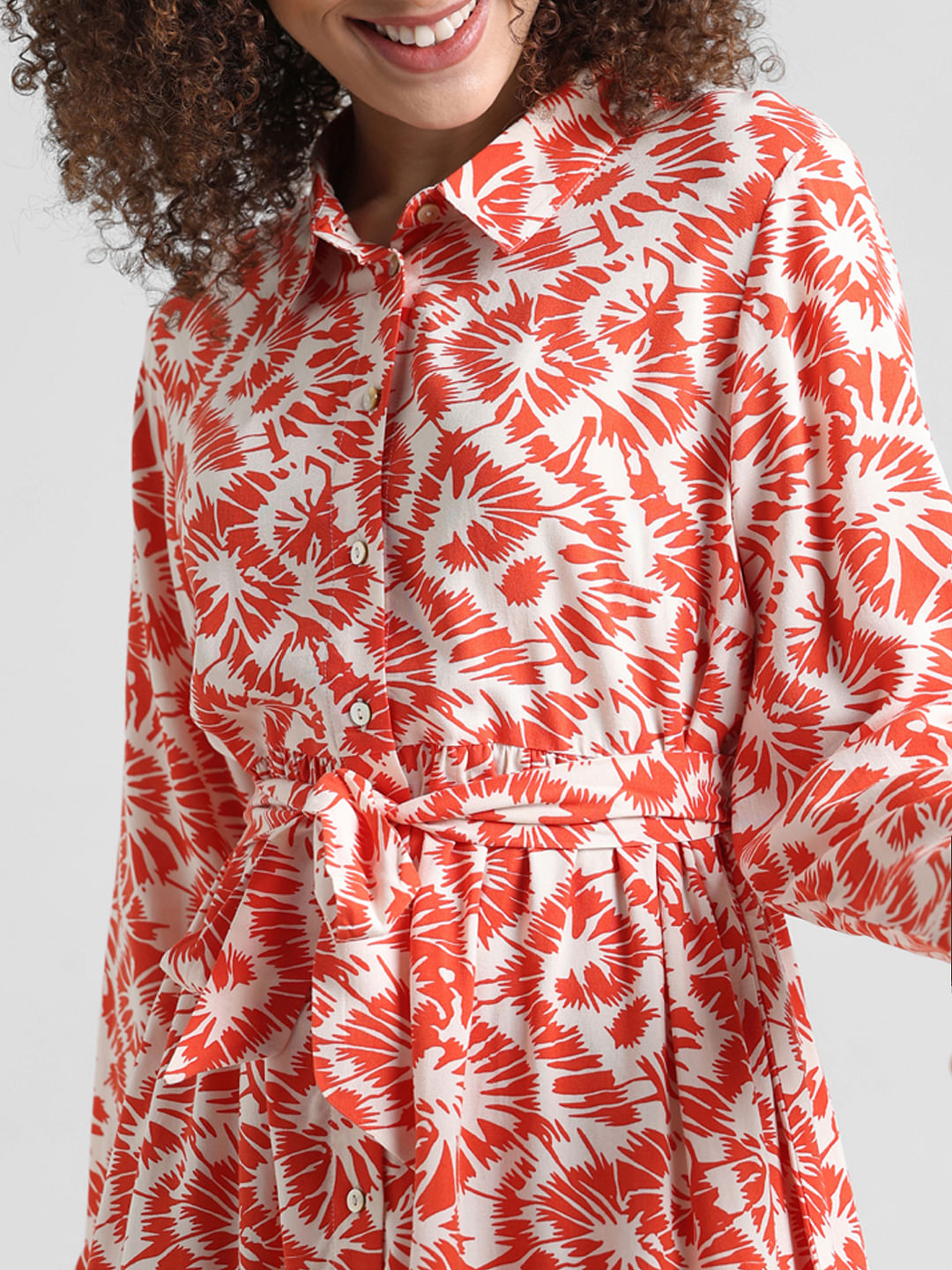 Red Abstract Print Shirt Dress