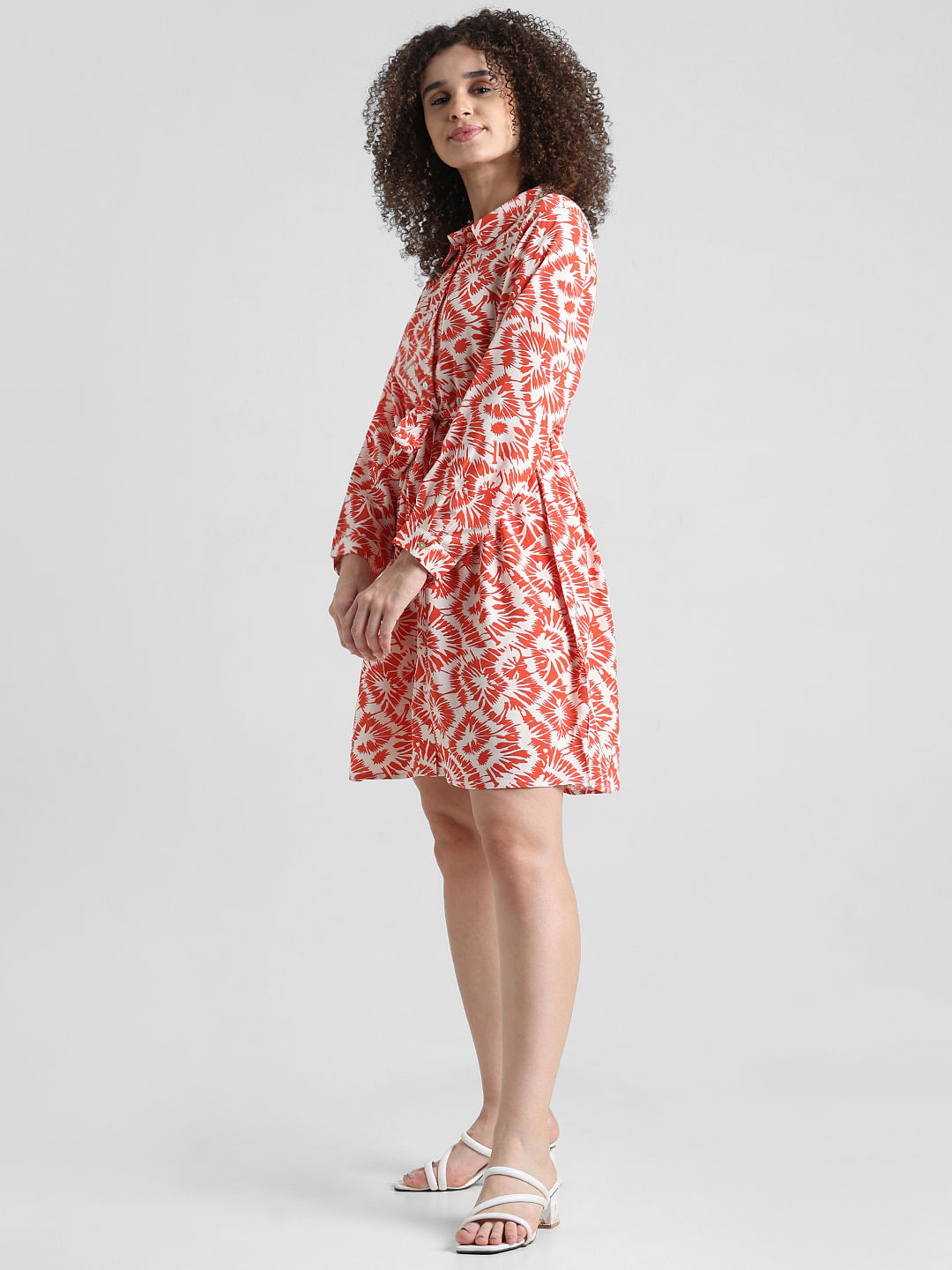 Red Abstract Print Shirt Dress