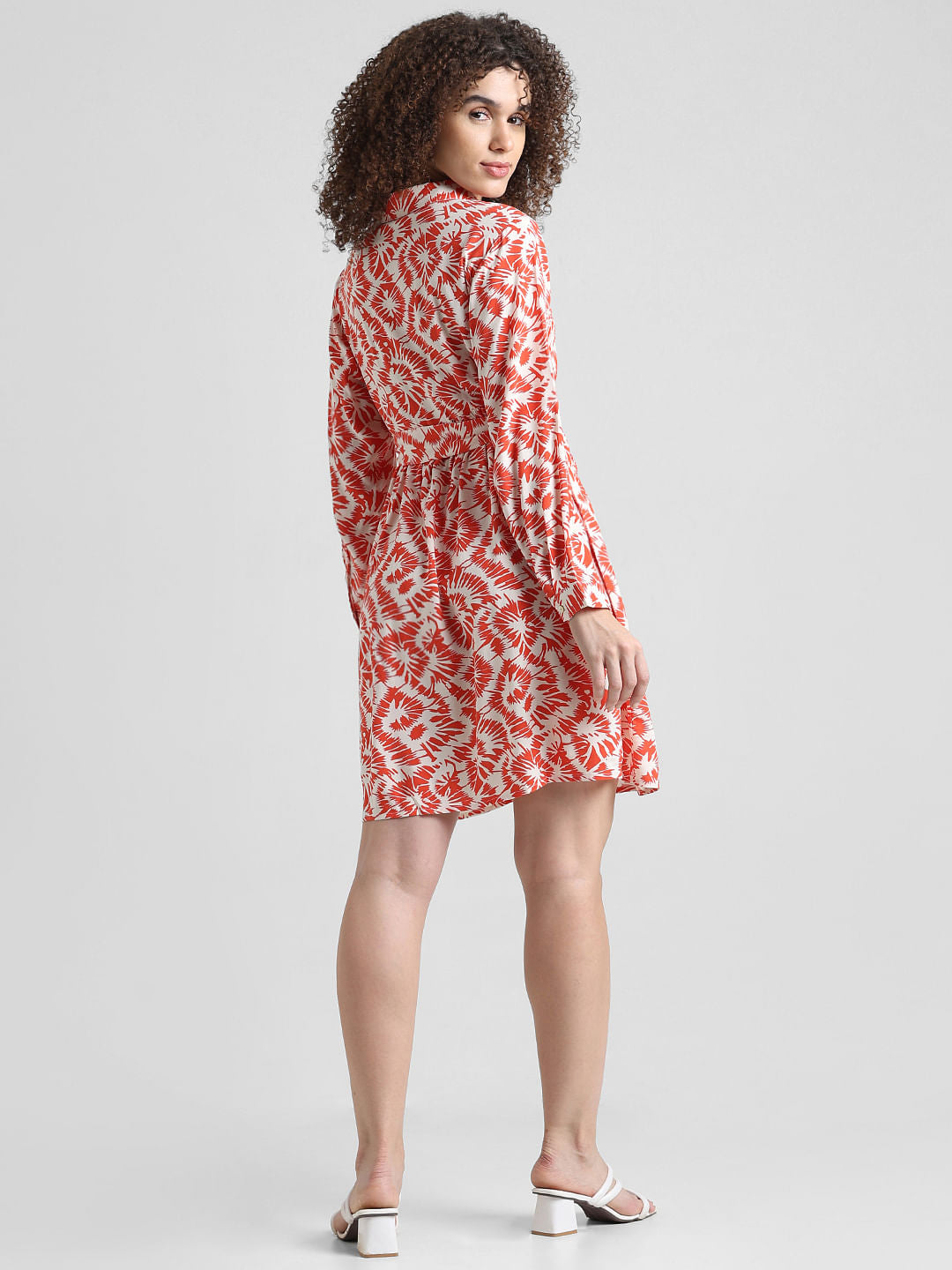 Red Abstract Print Shirt Dress