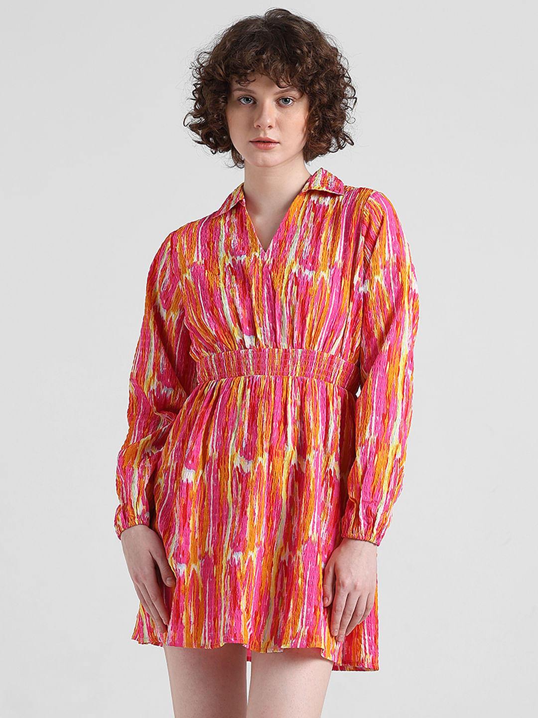 Pink Abstract Print Mini Dress