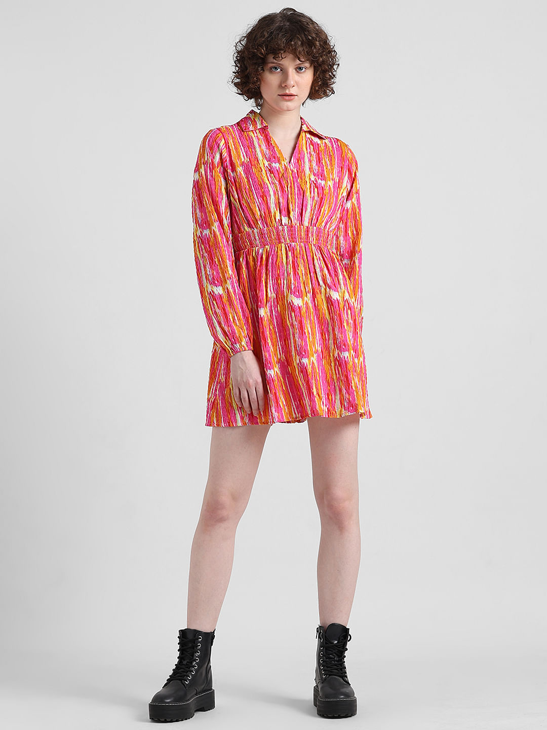 Pink Abstract Print Mini Dress