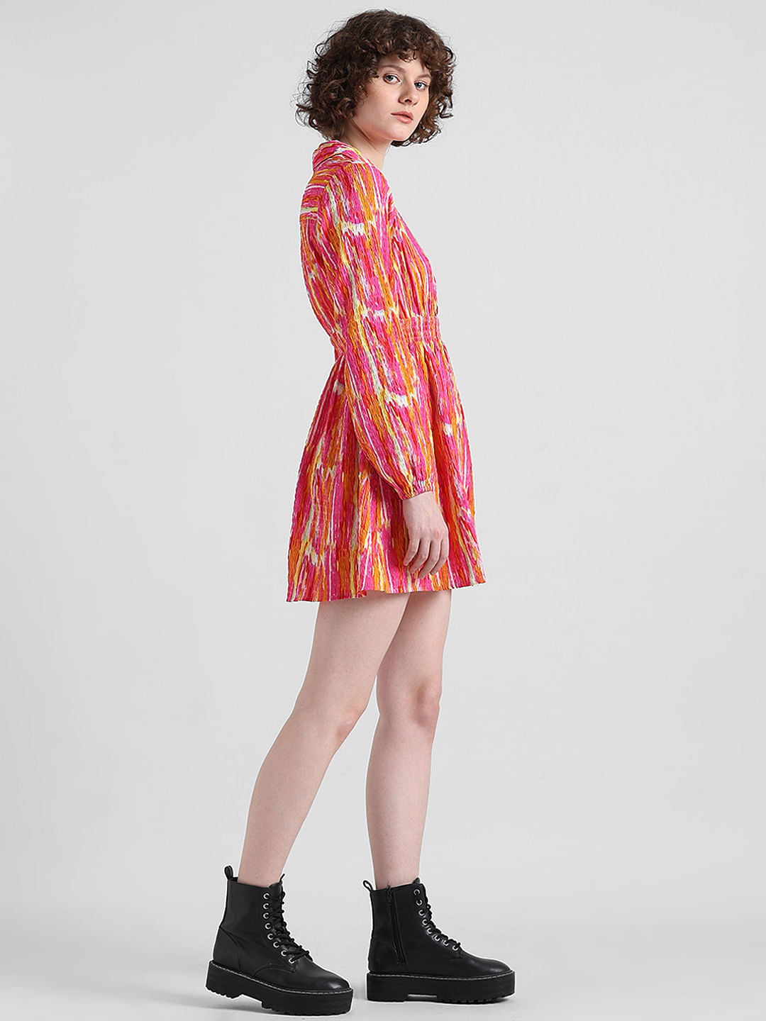 Pink Abstract Print Mini Dress