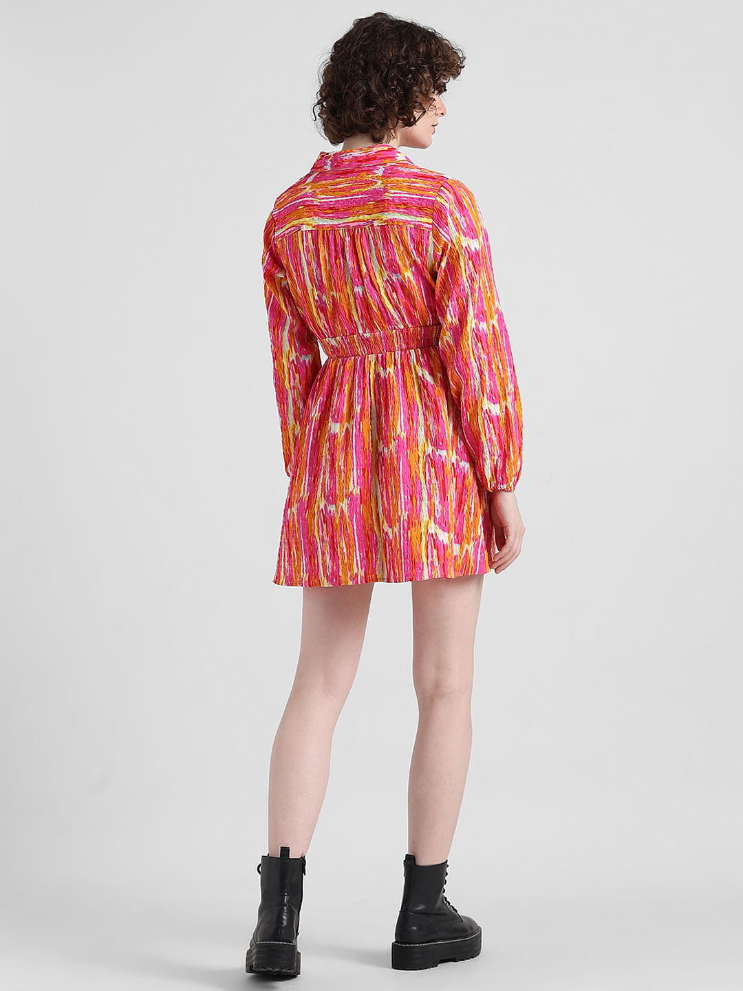 Pink Abstract Print Mini Dress