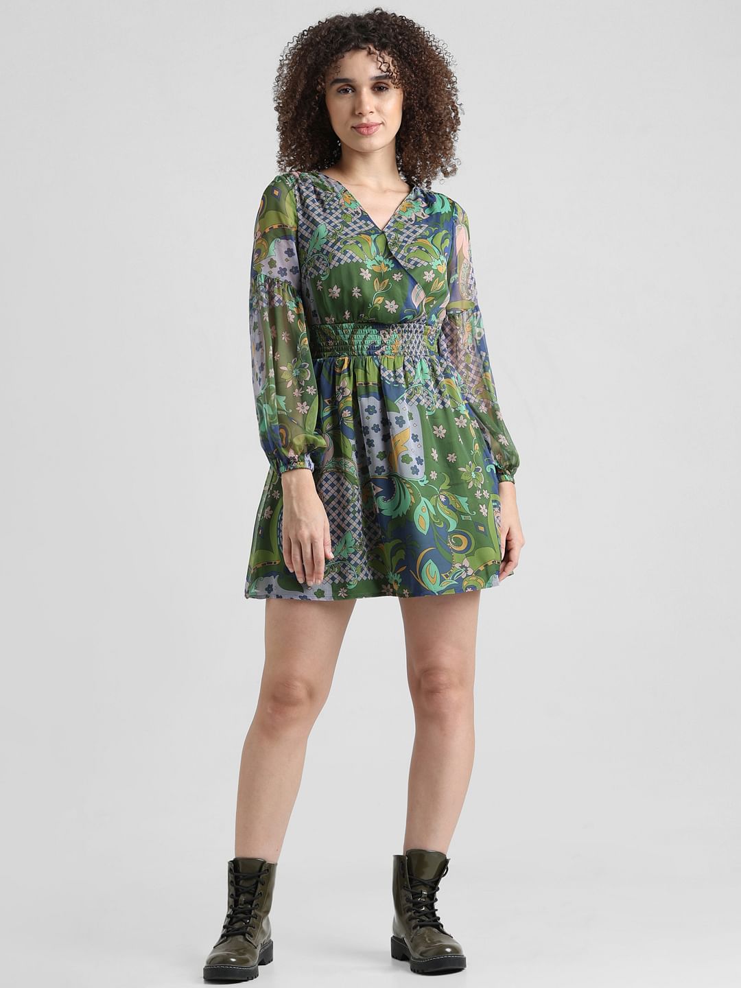 Green Printed Wrap Dress