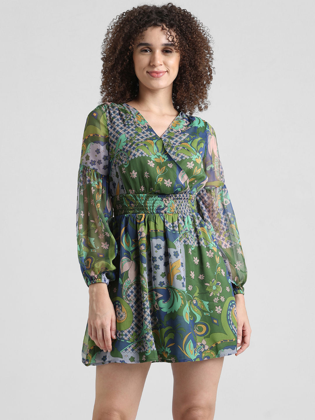 Green Printed Wrap Dress
