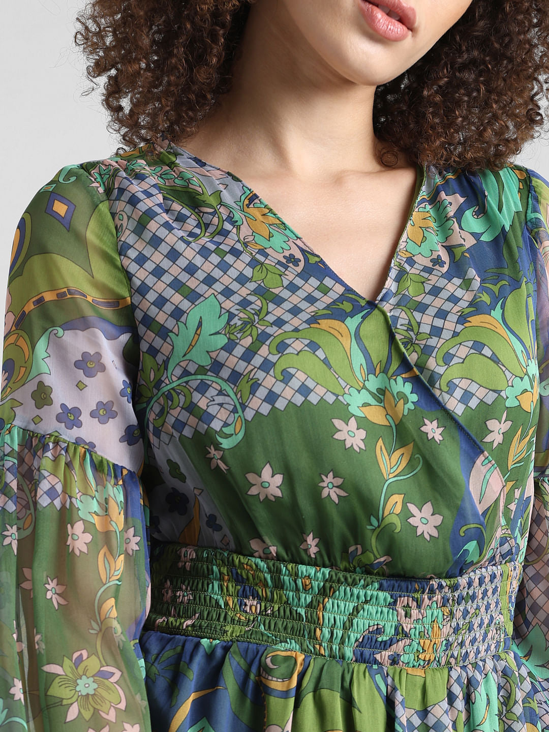 Green Printed Wrap Dress