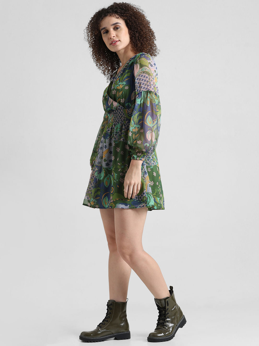 Green Printed Wrap Dress