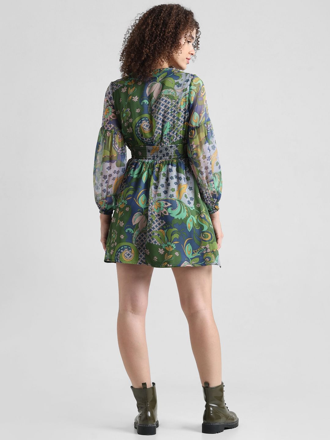 Green Printed Wrap Dress