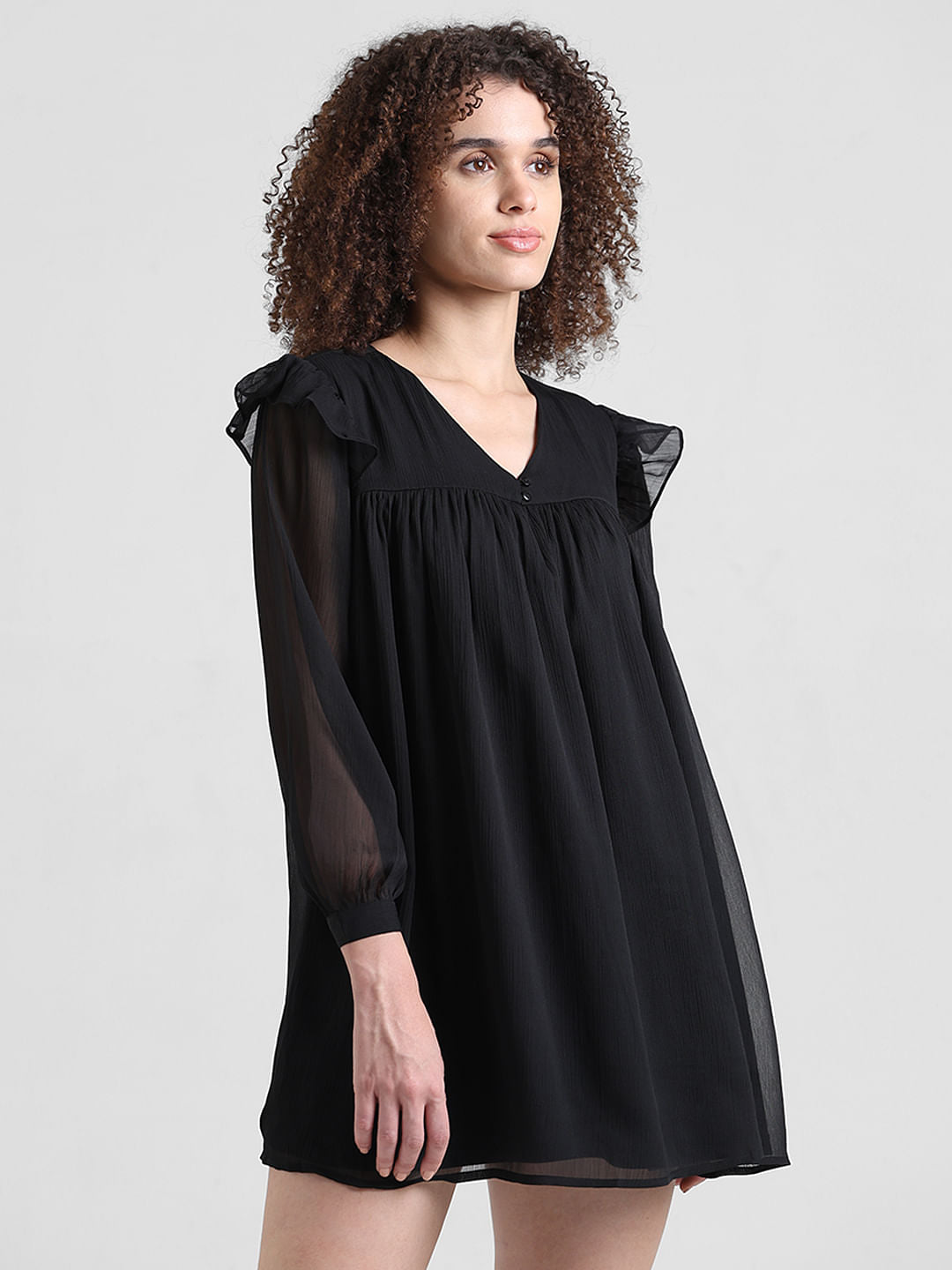 Black Chiffon V-Neck Dress