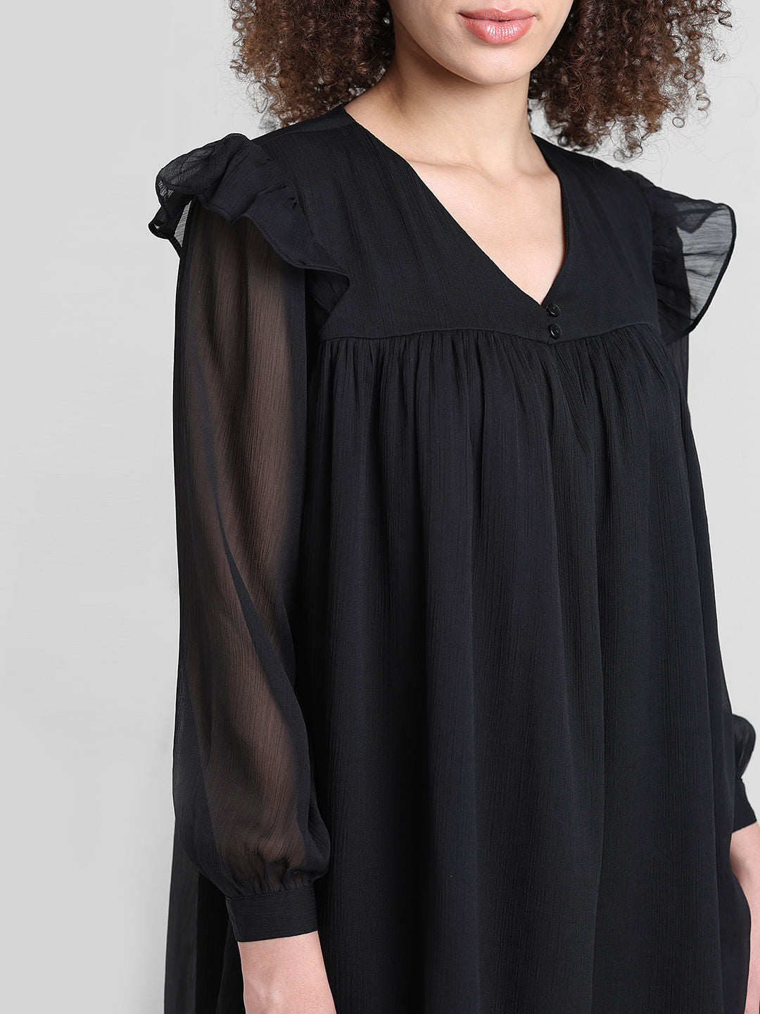 Black Chiffon V-Neck Dress