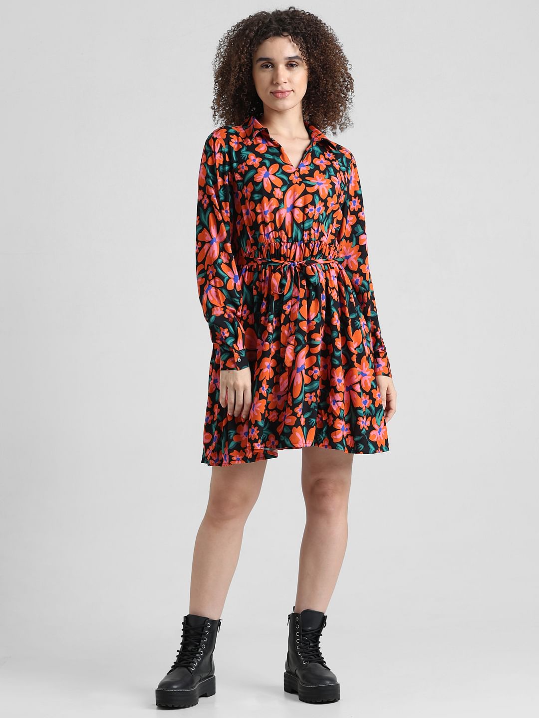 Black Floral Shirt Dress