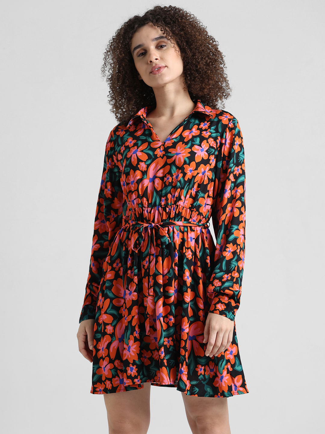 Black Floral Shirt Dress