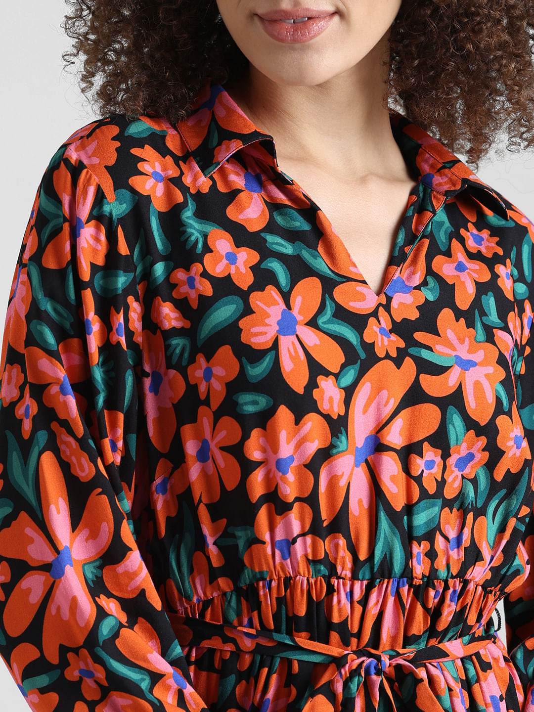 Black Floral Shirt Dress