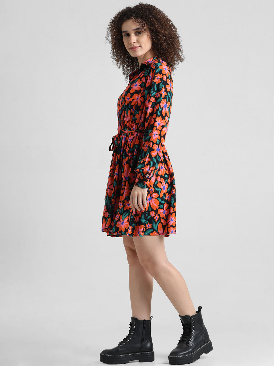 Black Floral Shirt Dress