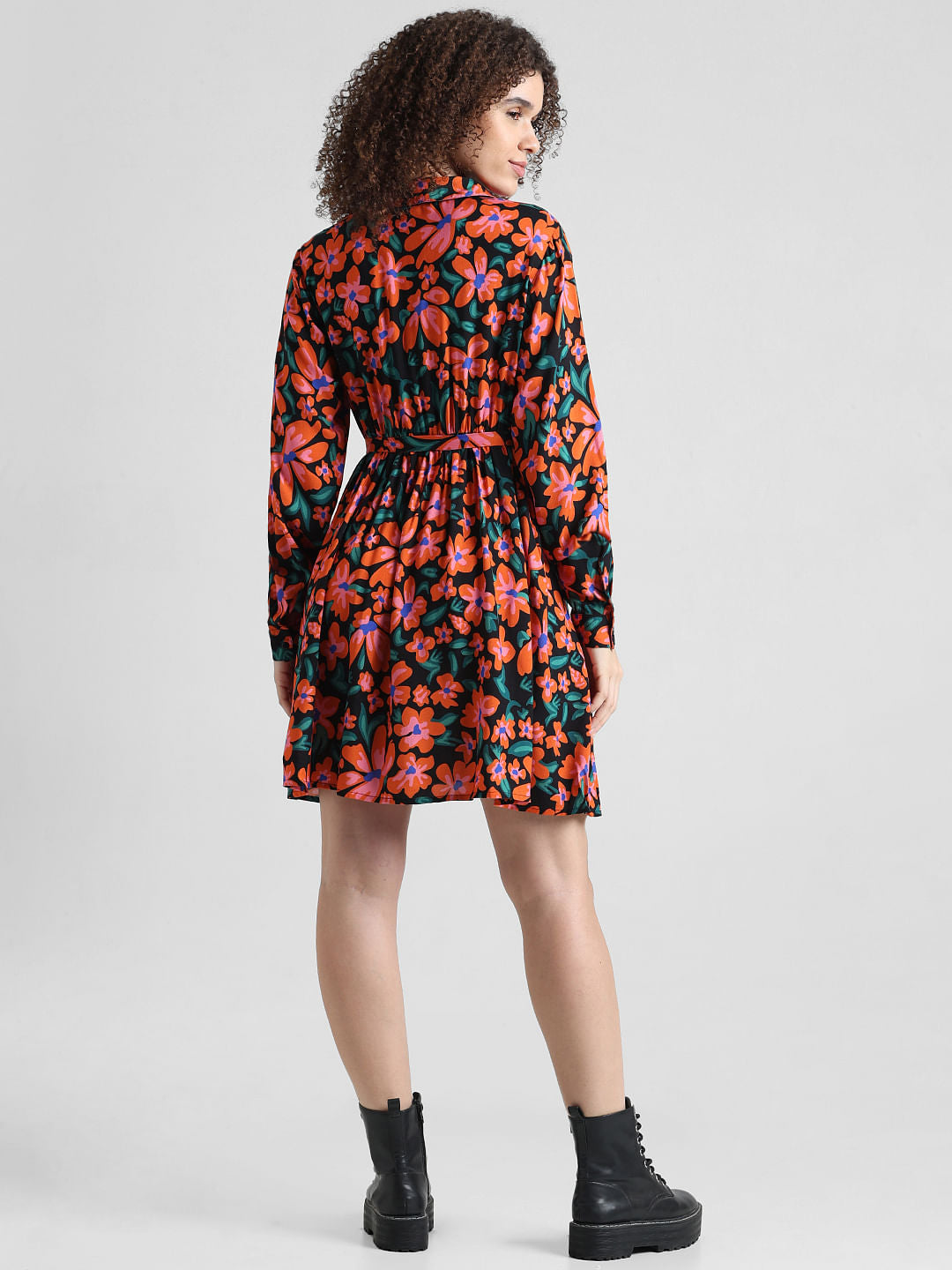 Black Floral Shirt Dress