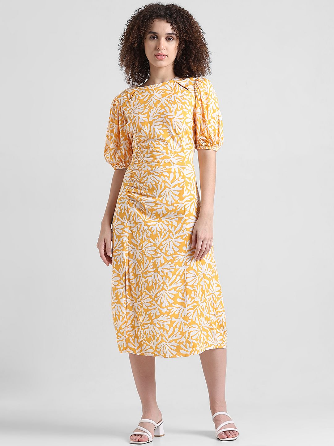 Yellow Printed Midi Dress