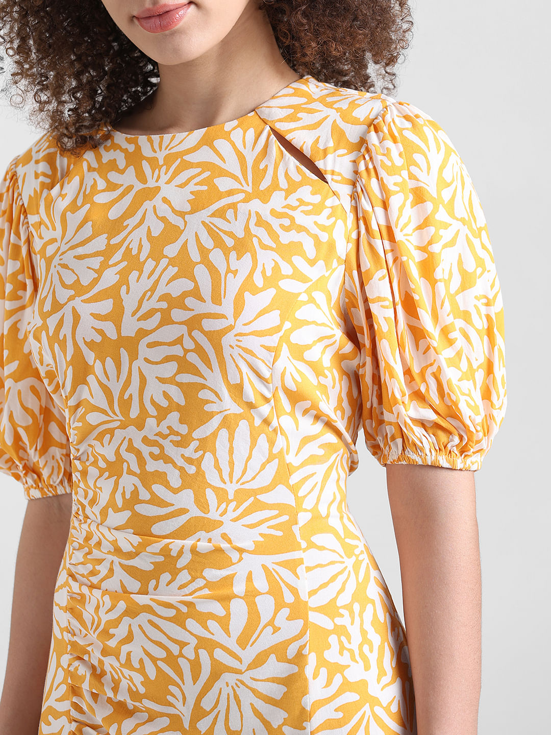 Yellow Printed Midi Dress