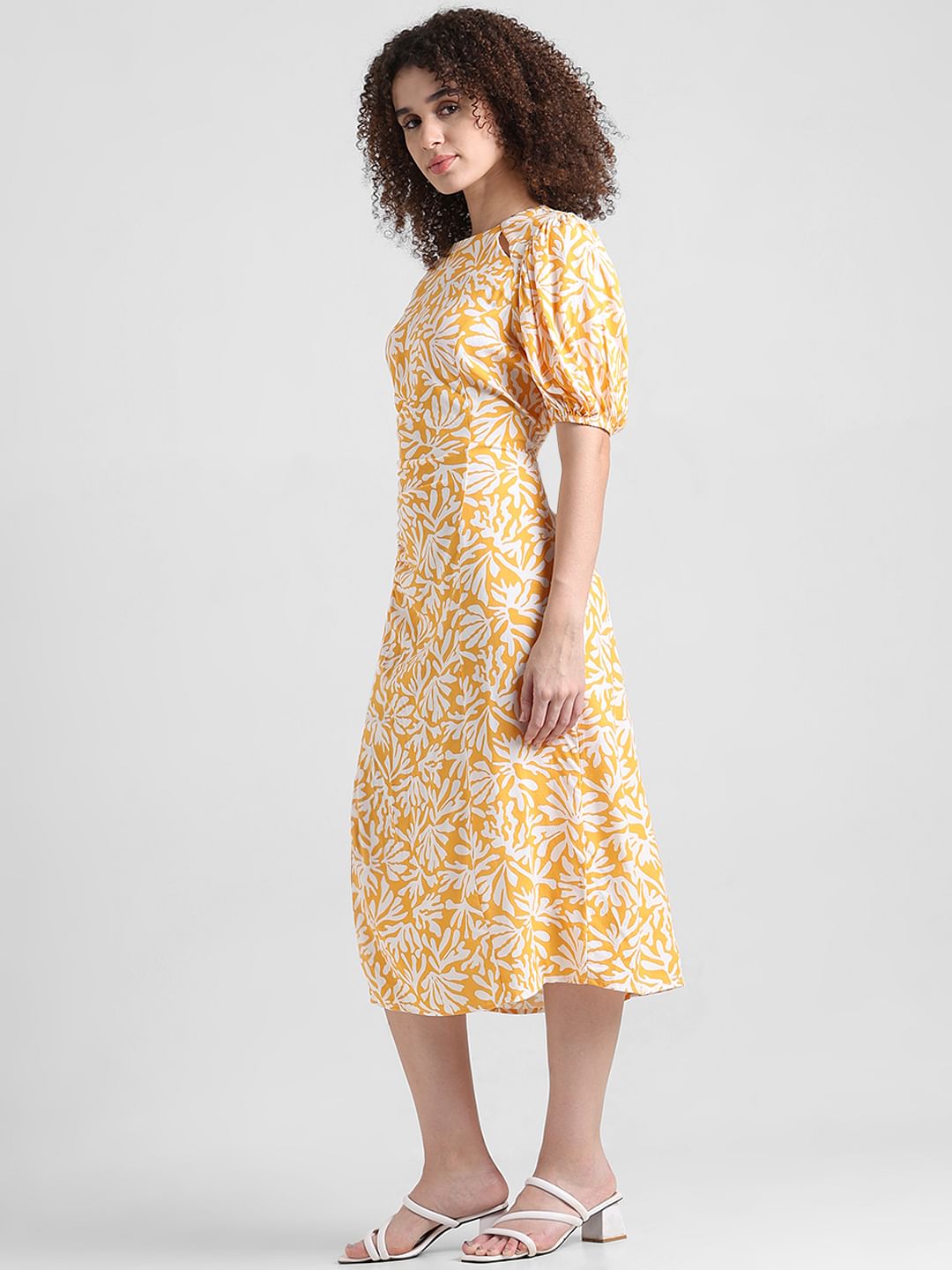 Yellow Printed Midi Dress