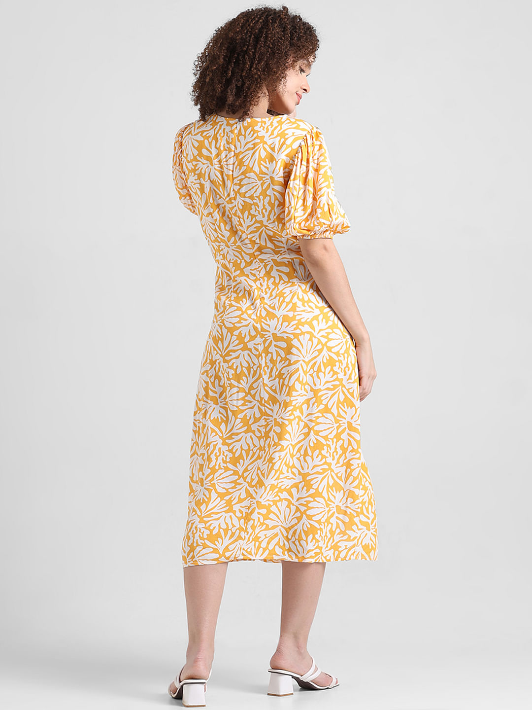 Yellow Printed Midi Dress