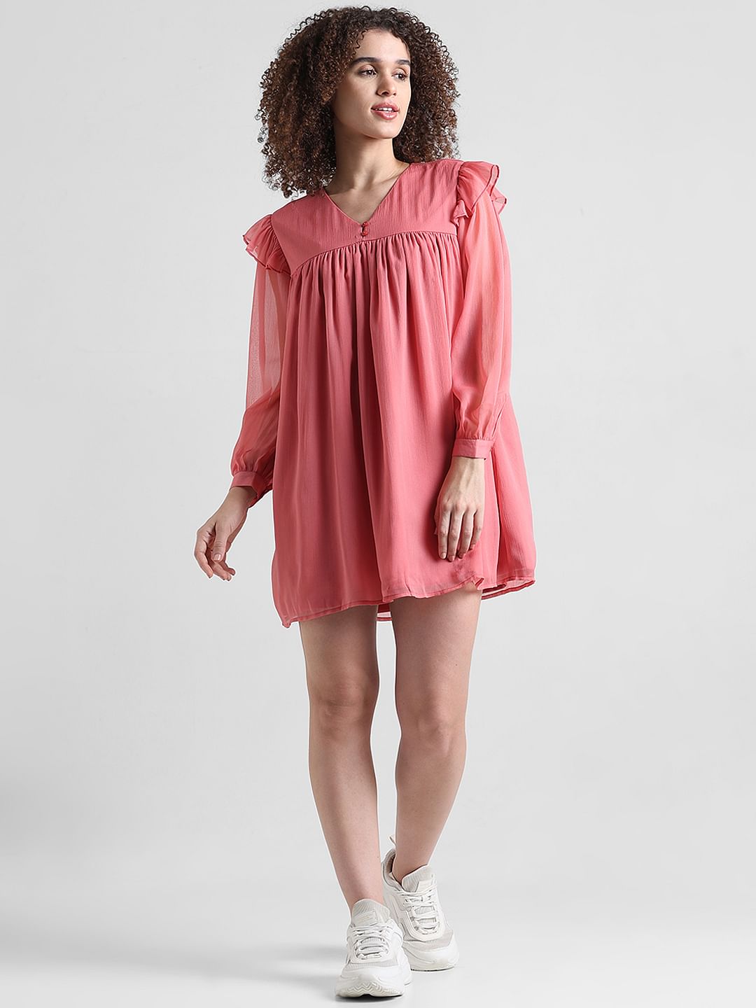 Light Red Chiffon V-Neck Dress