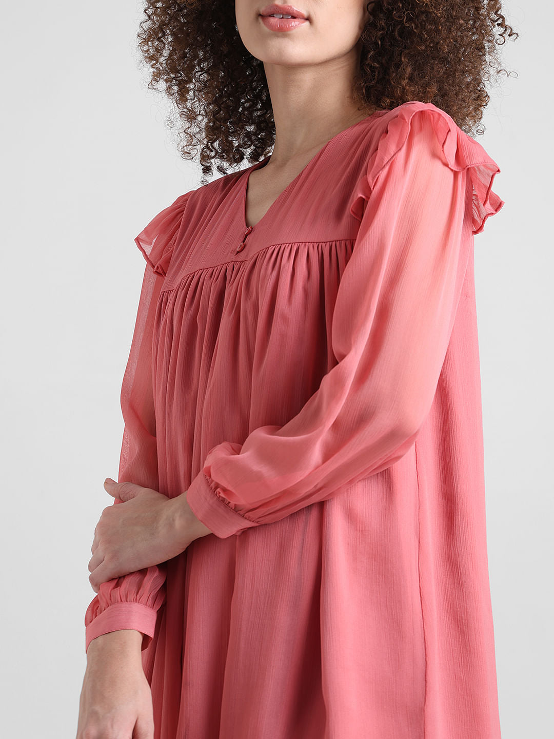 Light Red Chiffon V-Neck Dress