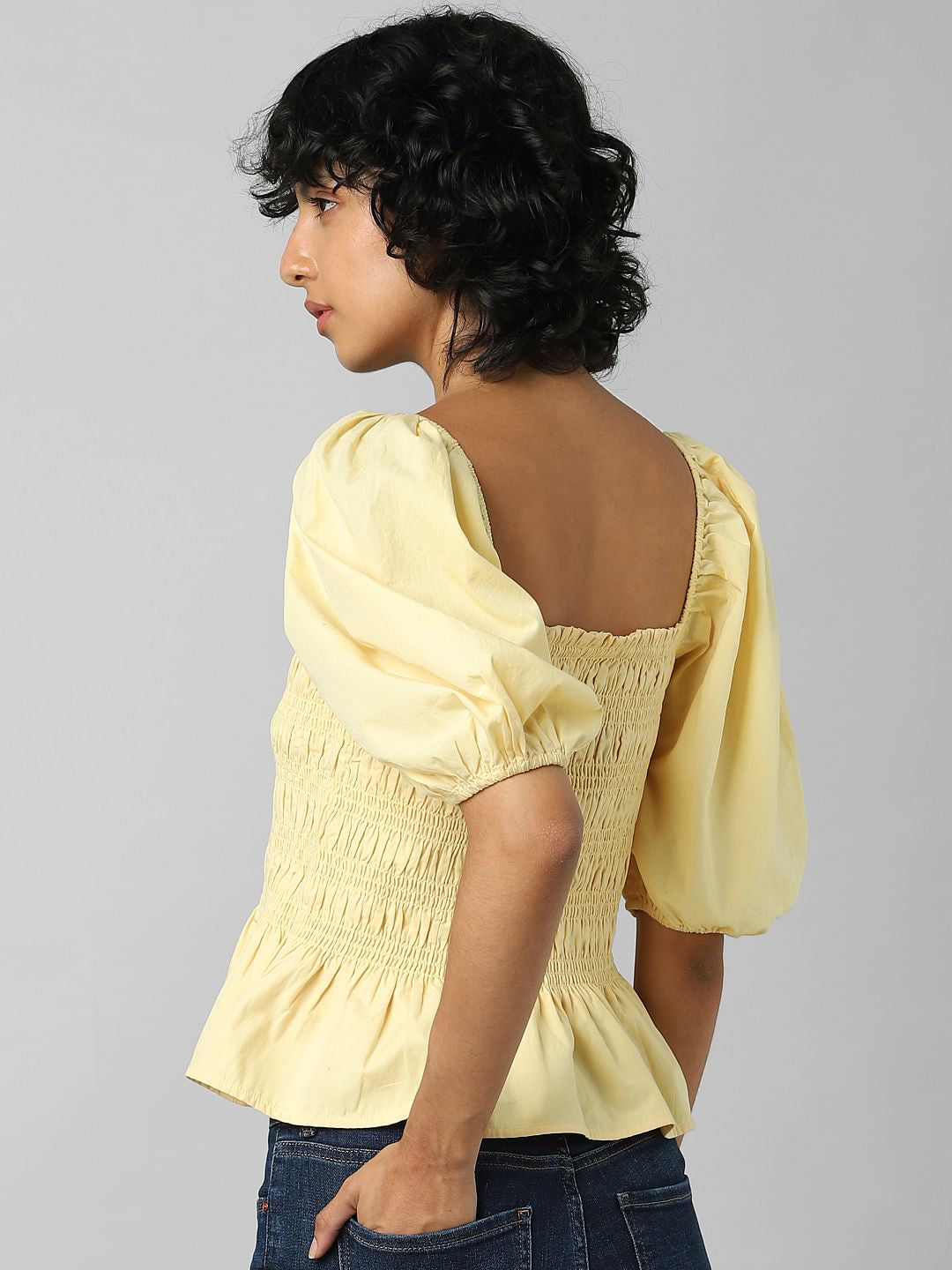 Yellow Smocked Peplum Top