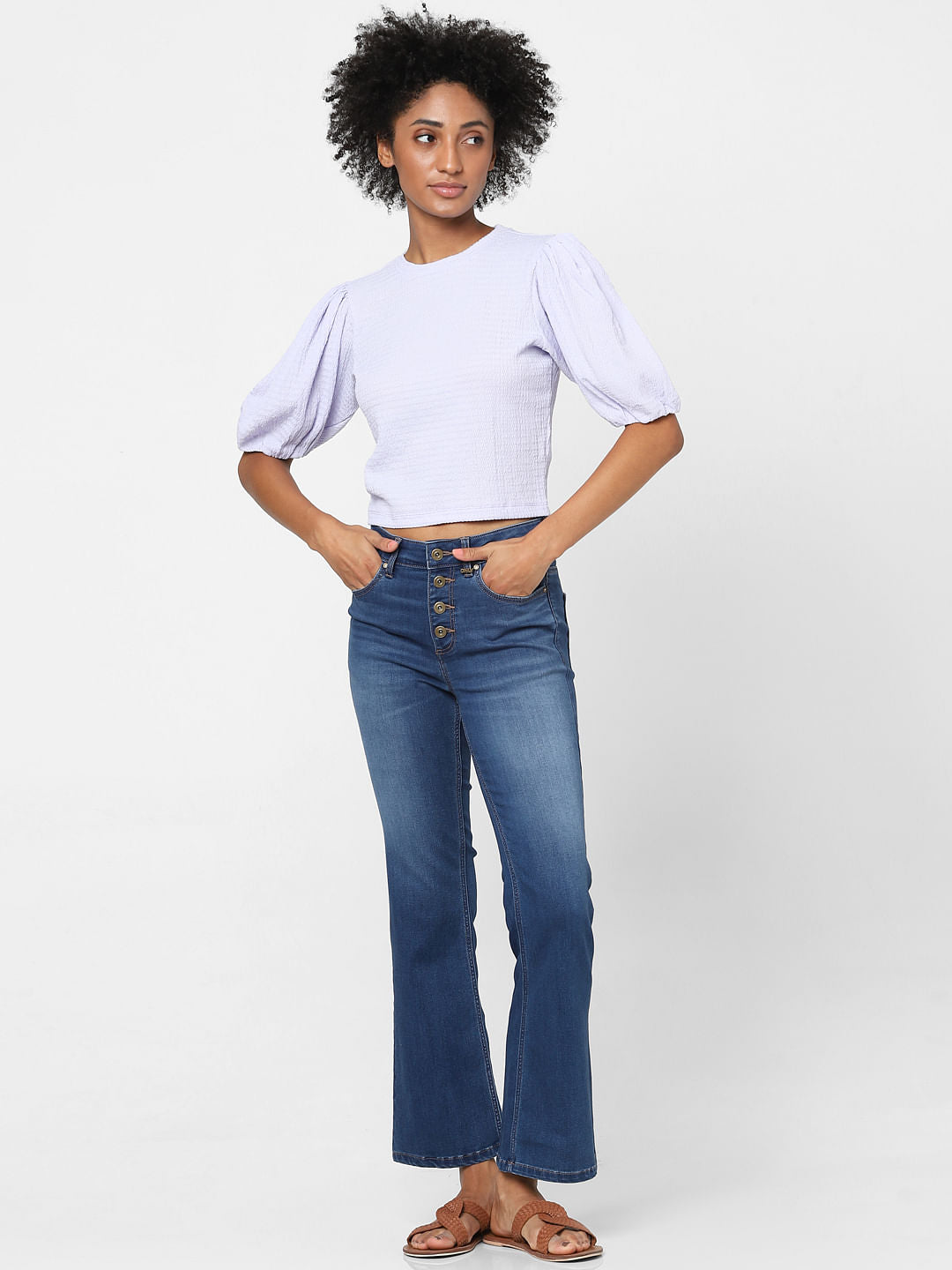 Purple Puff Sleeves Top