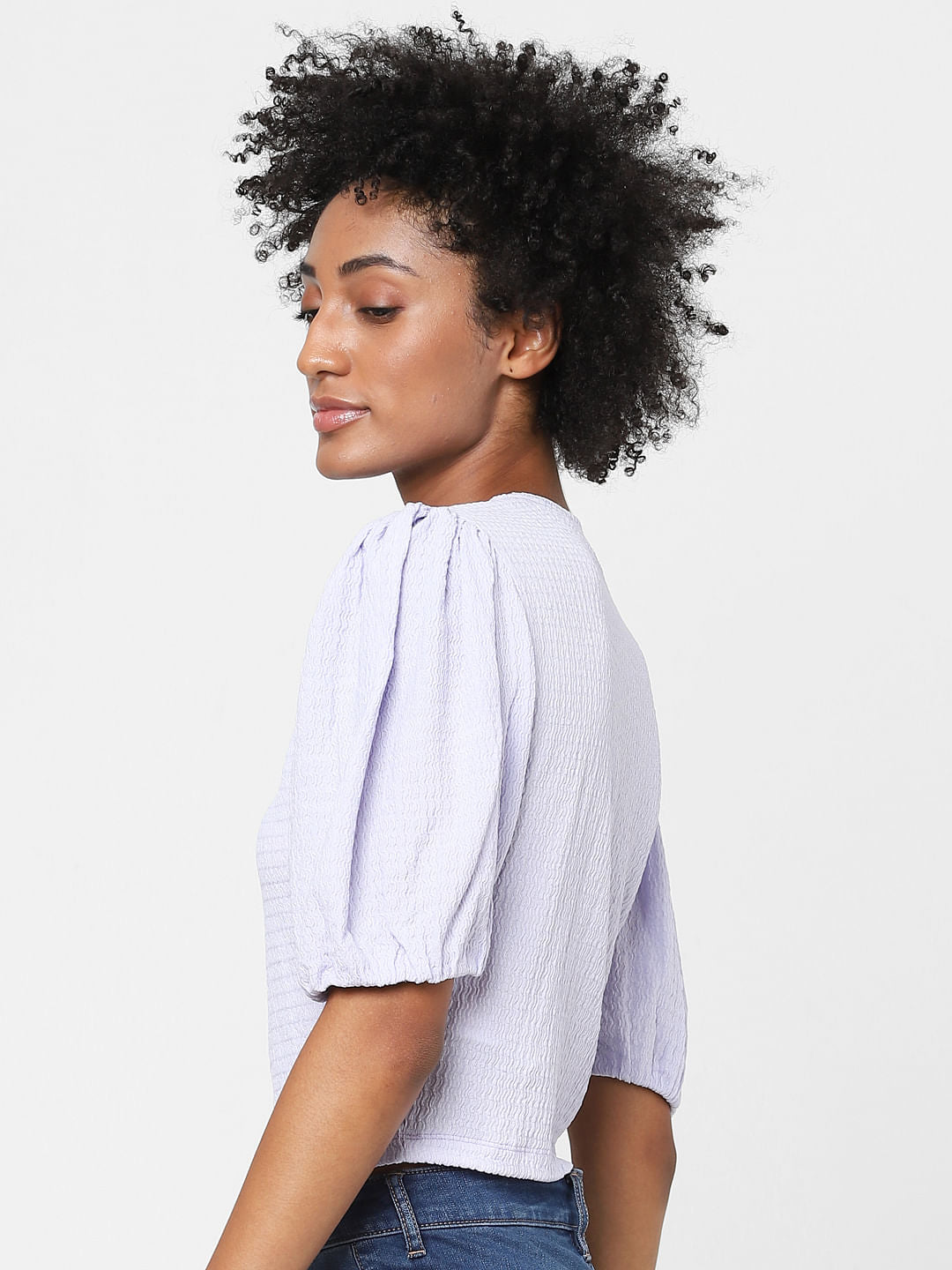 Purple Puff Sleeves Top